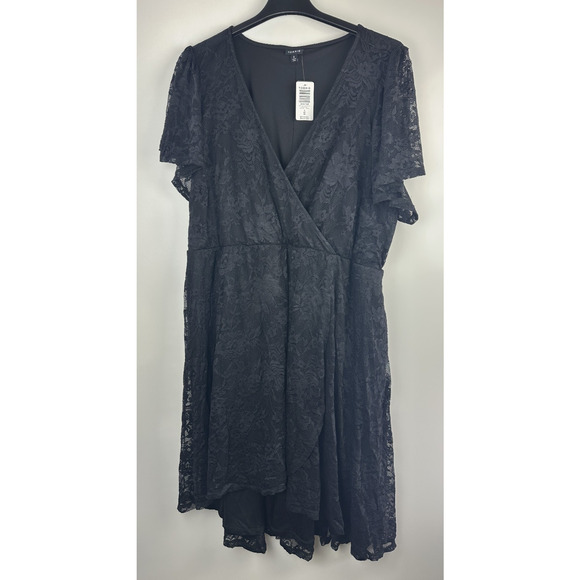 Torrid Mini Lace Wrap Dress Black Tie Stretch Hi-Lo Skater Stretch Plus Size 4X - Picture 2 of 13